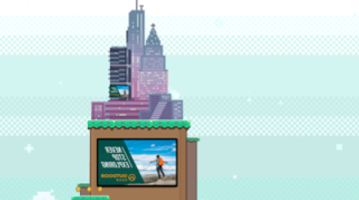 8-bit style cartoon of an in-game digital billboard